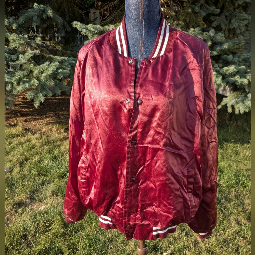 Vintage 80s Bomber Jacket Mens XXL Snap Front Striped Cuff Quilted Lining READ
